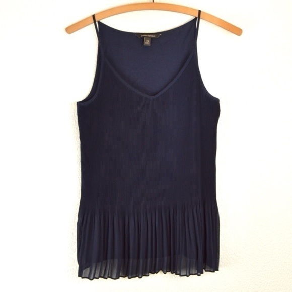Banana Republic Navy Blue Ribbed Pleated Front V Neck Swing Tank XS - Picture 1 of 8